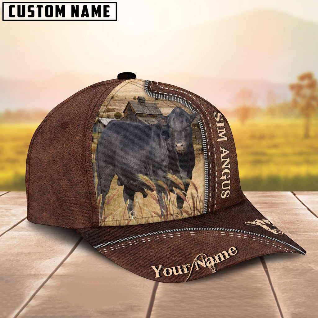 Black Sim Angus Customized Name Leather Pattern Cap