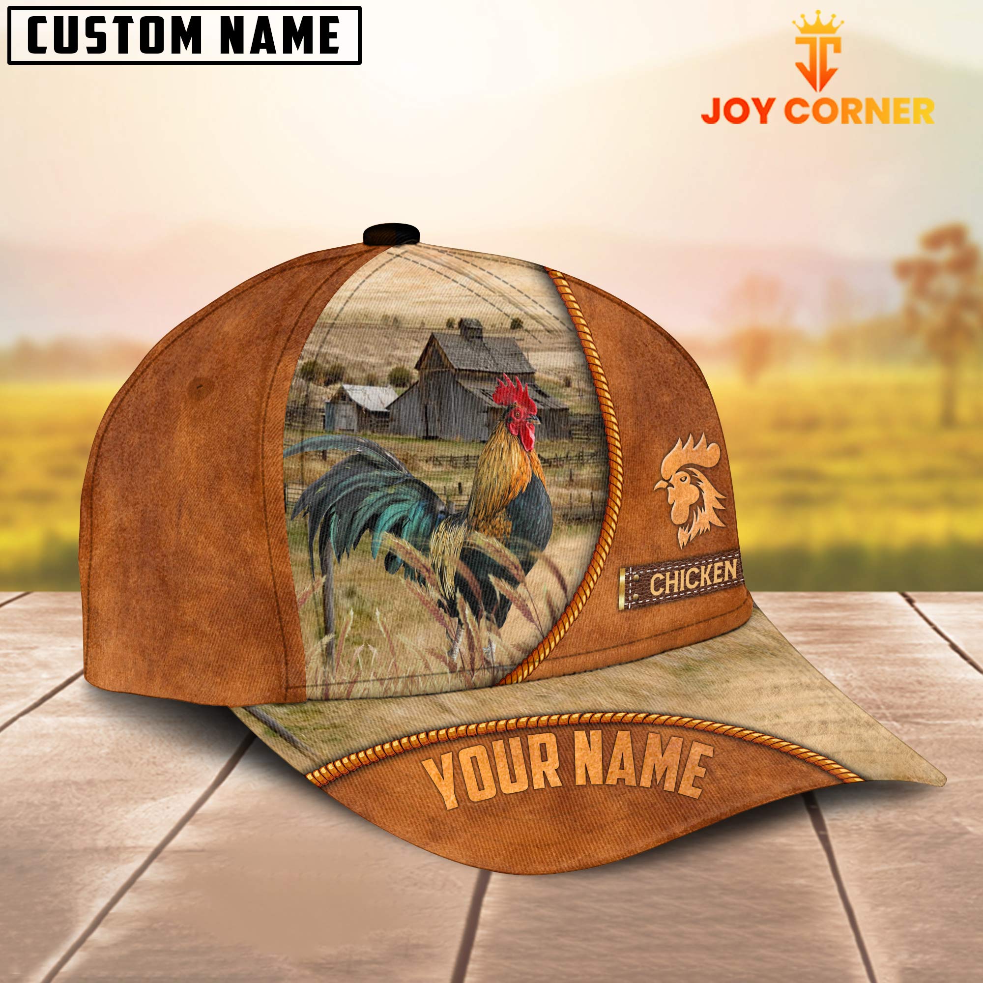 Custom Name Chicken Leather Pattern Cap