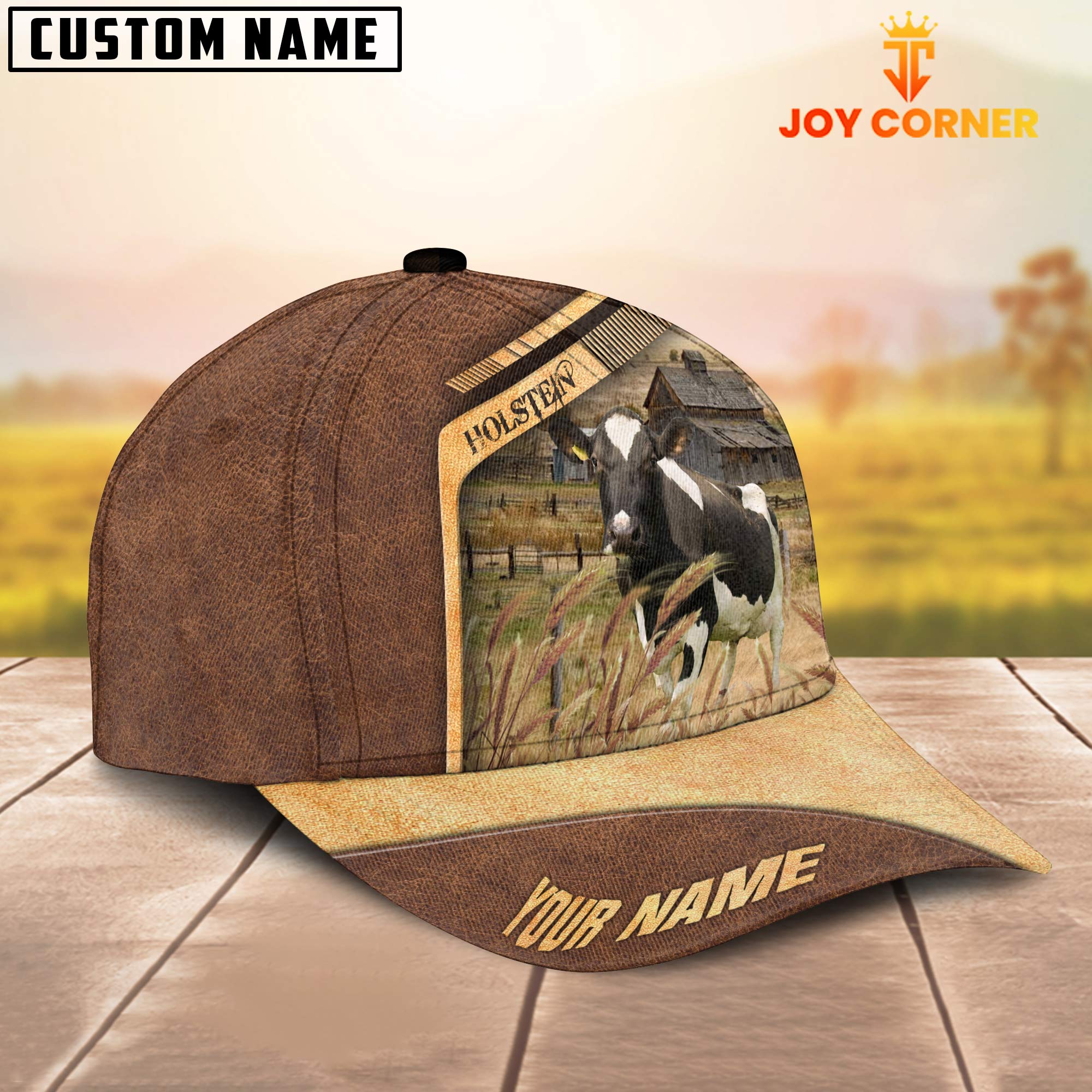 Holstein Cattle Customized Name Brown Farm Cap