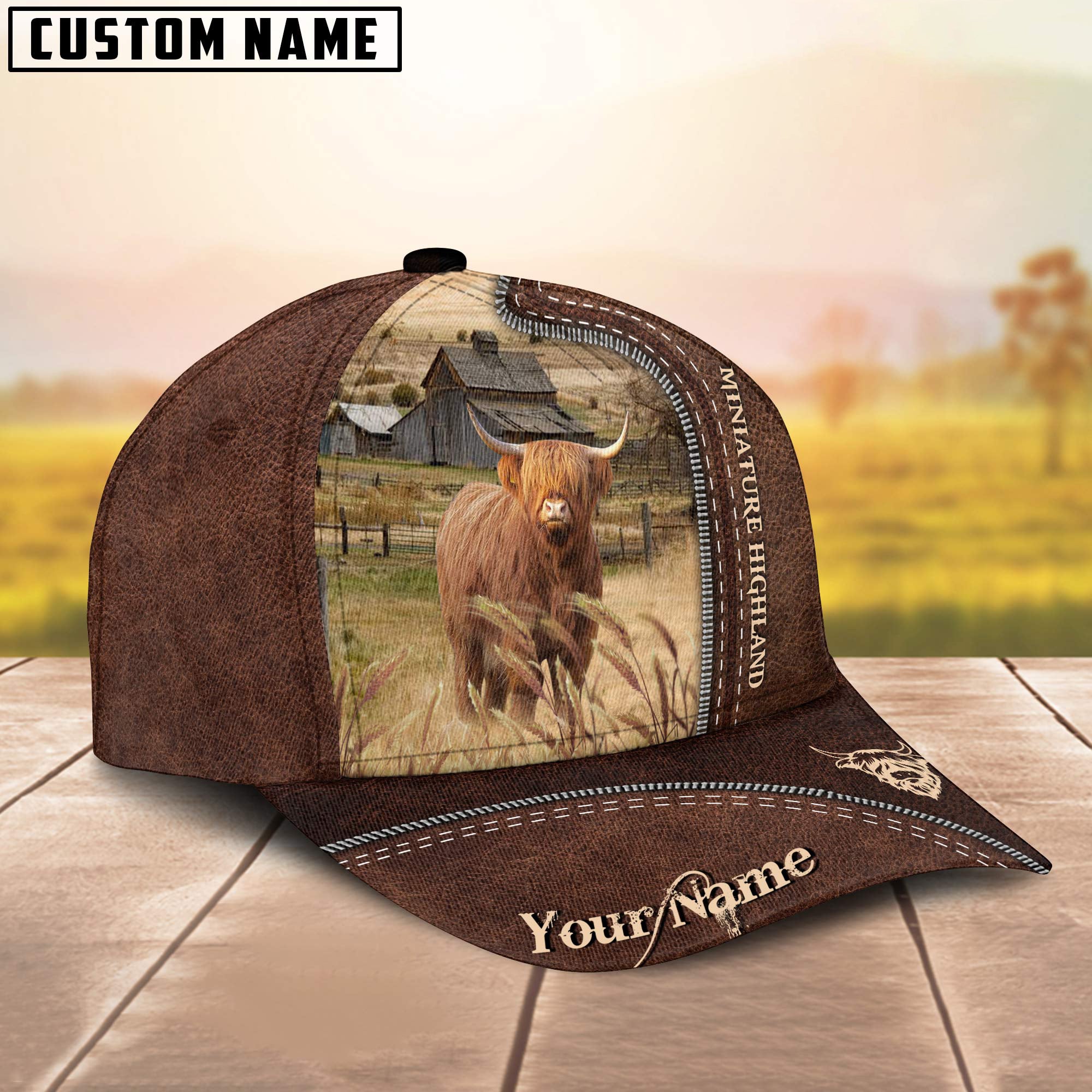 Miniature Highland Customized Name Leather Pattern Cap