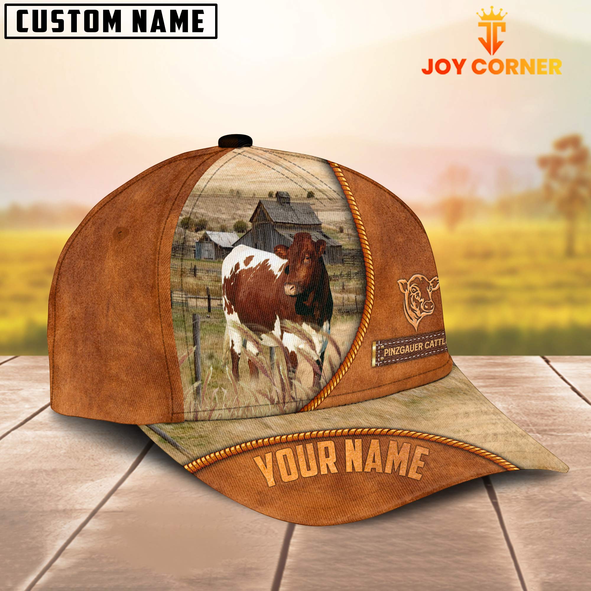 Custom Name Pinzgauer Cattle Leather Pattern Cap