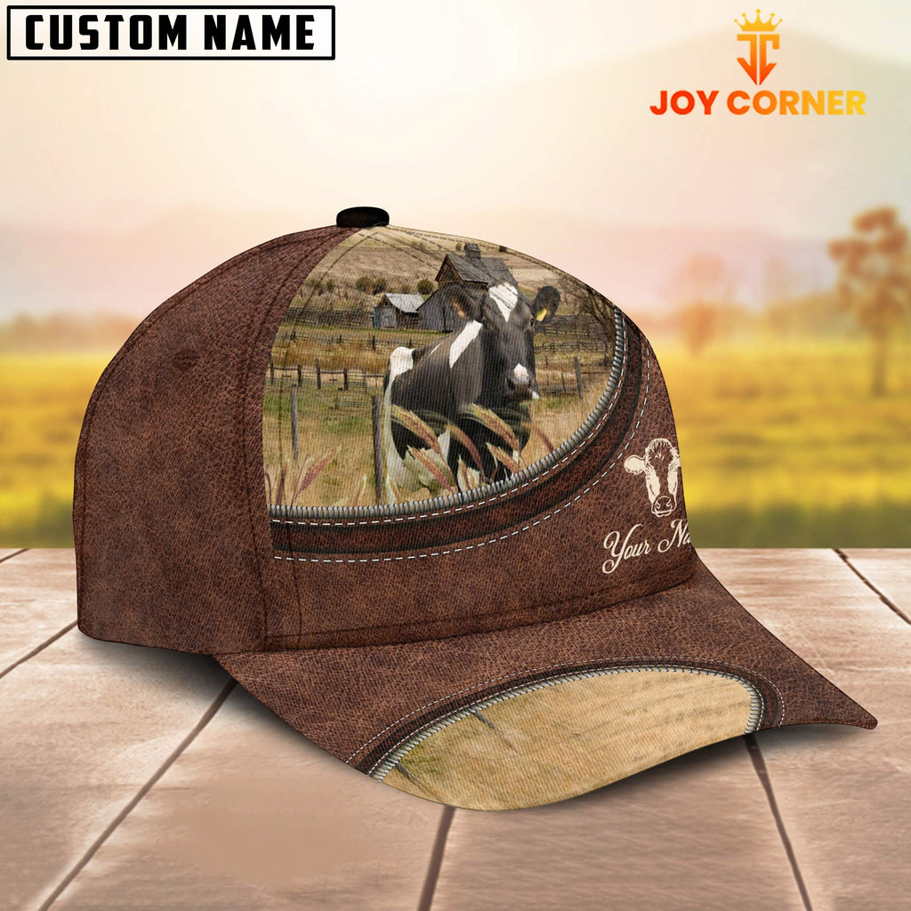 Holstein On The Farm Customized Name Leather Pattern Cap