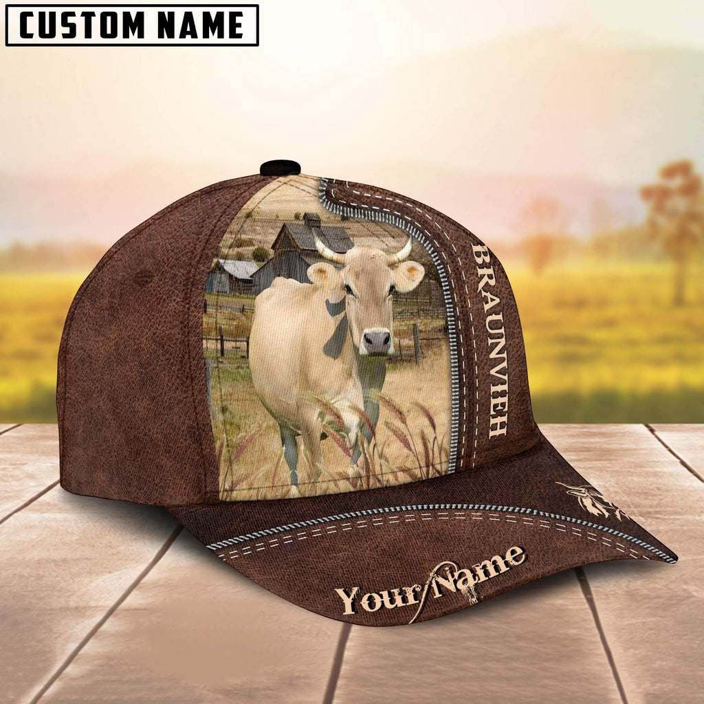 Braunvieh Brownie Customized Name Leather Pattern Cap