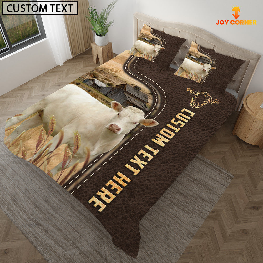 Charolais No Horn Custom Text Leather Pattern Bedding Set