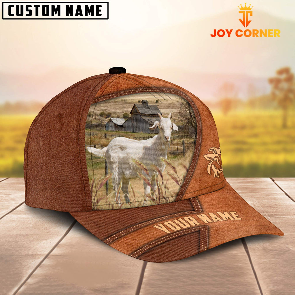 Goat Customized Name Brown Leather Pattern Cap