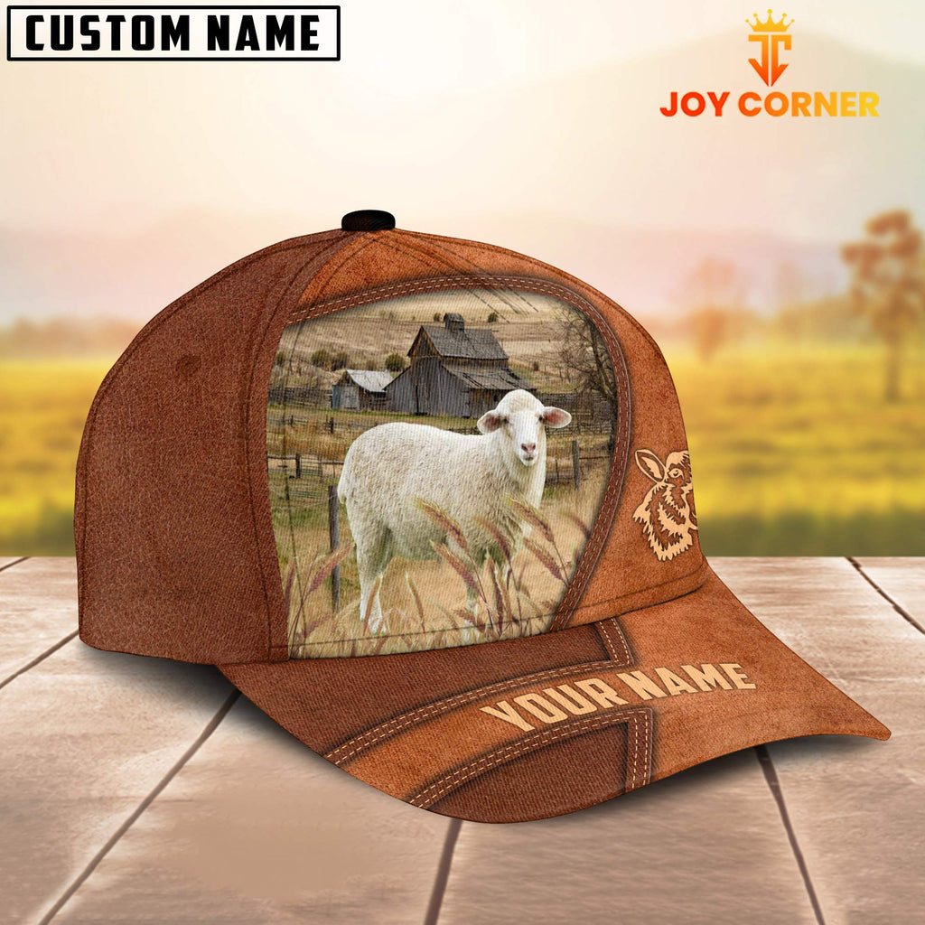 Sheep Customized Name Brown Leather Pattern Cap