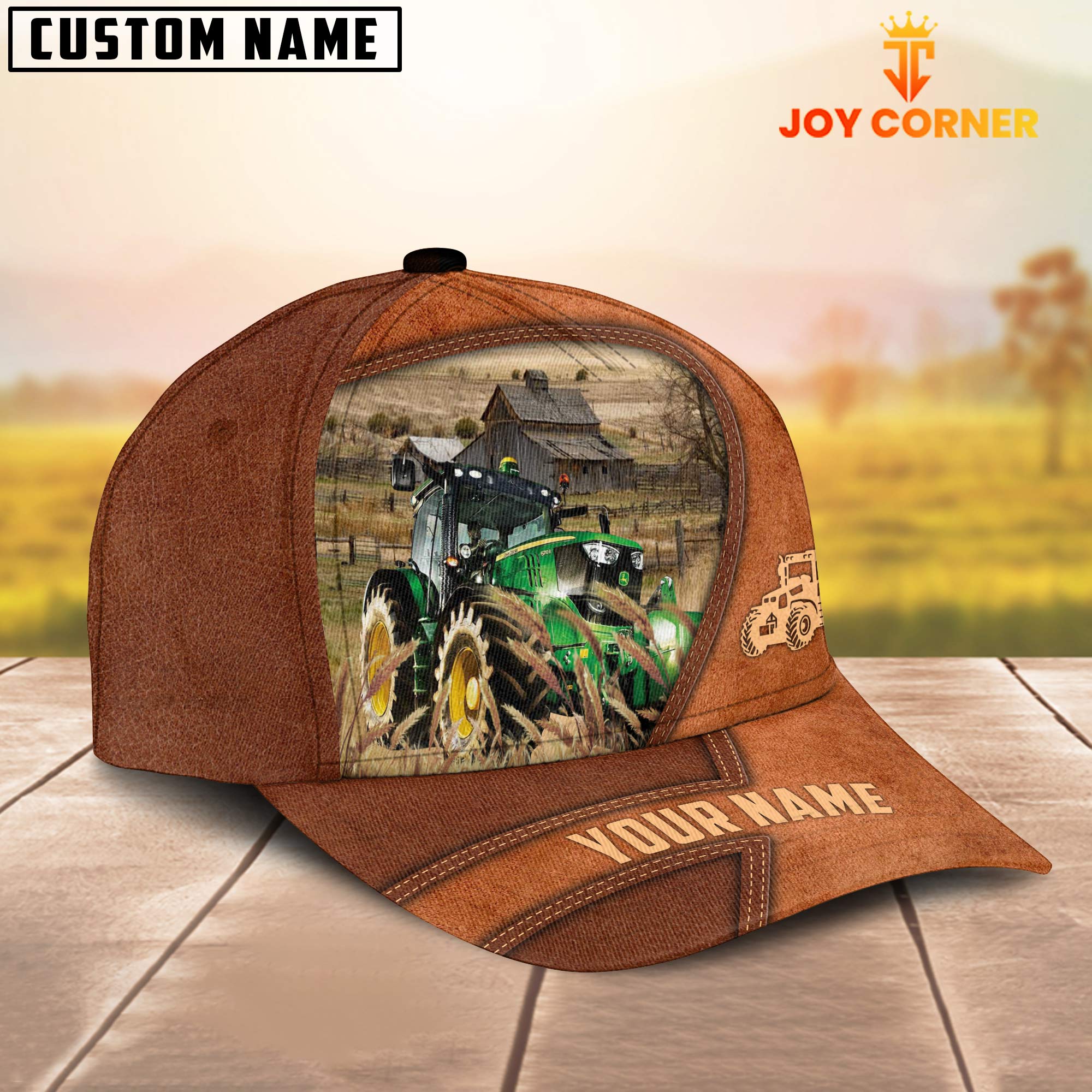 Tractor Customized Name Brown Leather Pattern Cap