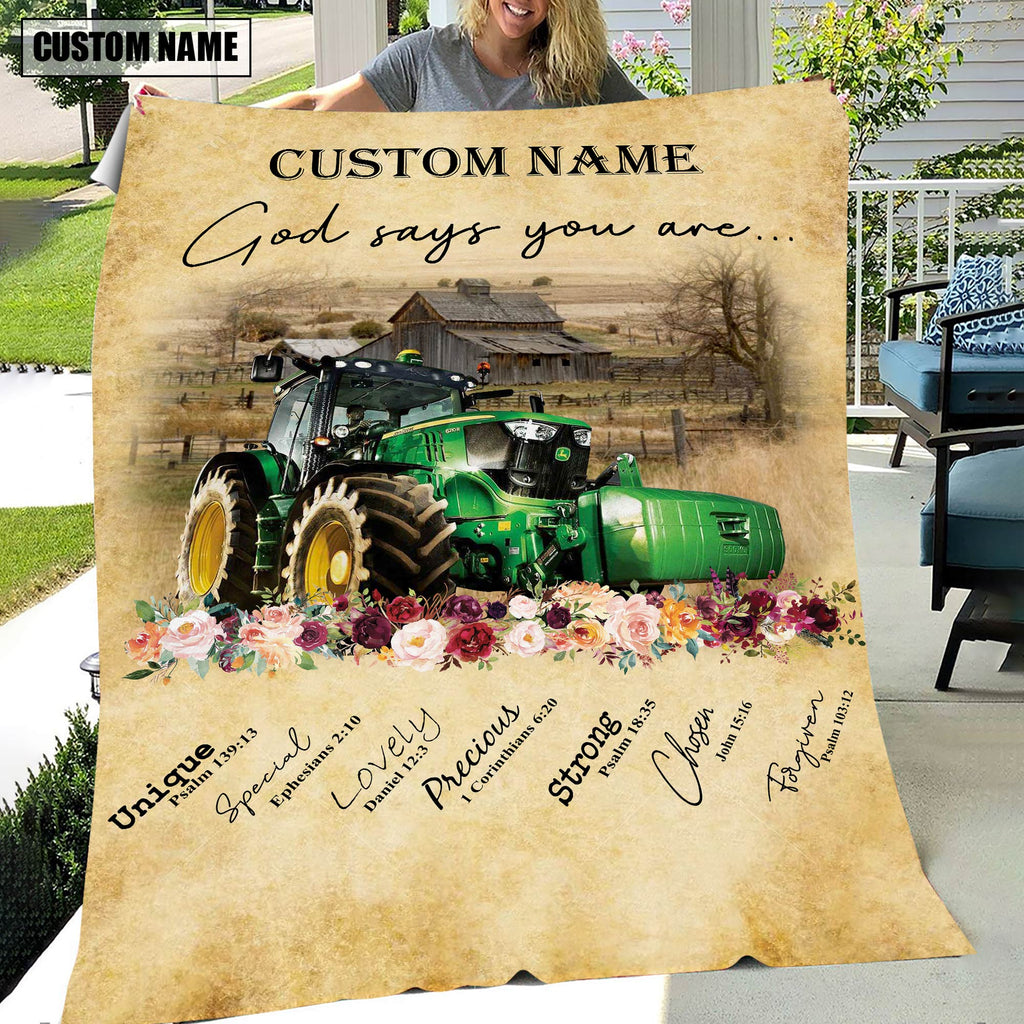 God Says You Are - Personalized Name Tractor Blanket