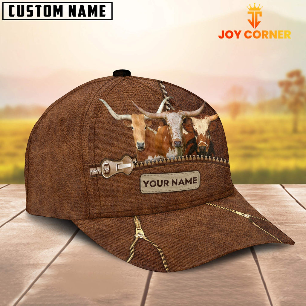 Texas Longhorn Cattle Zipper Pattern Customized Name Cap