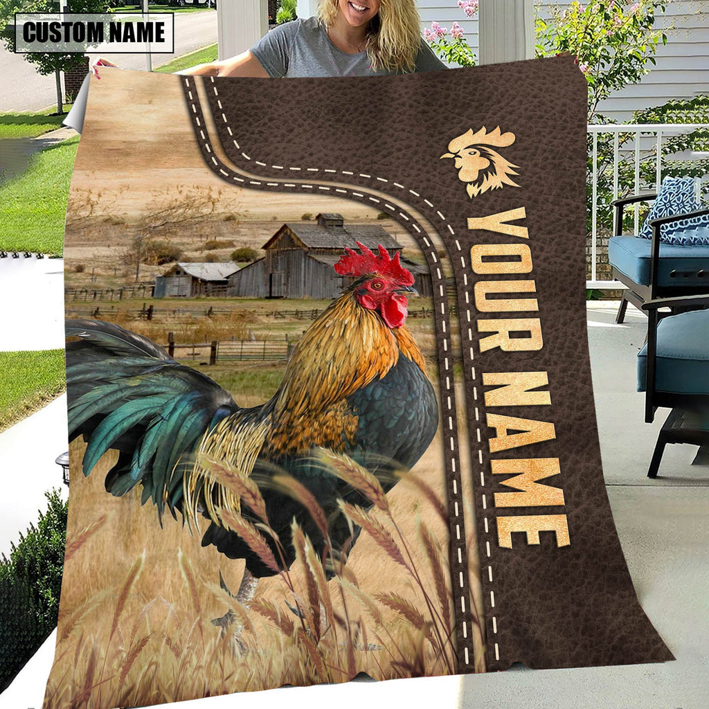 Personalized Name Chicken Leather Pattern Blanket