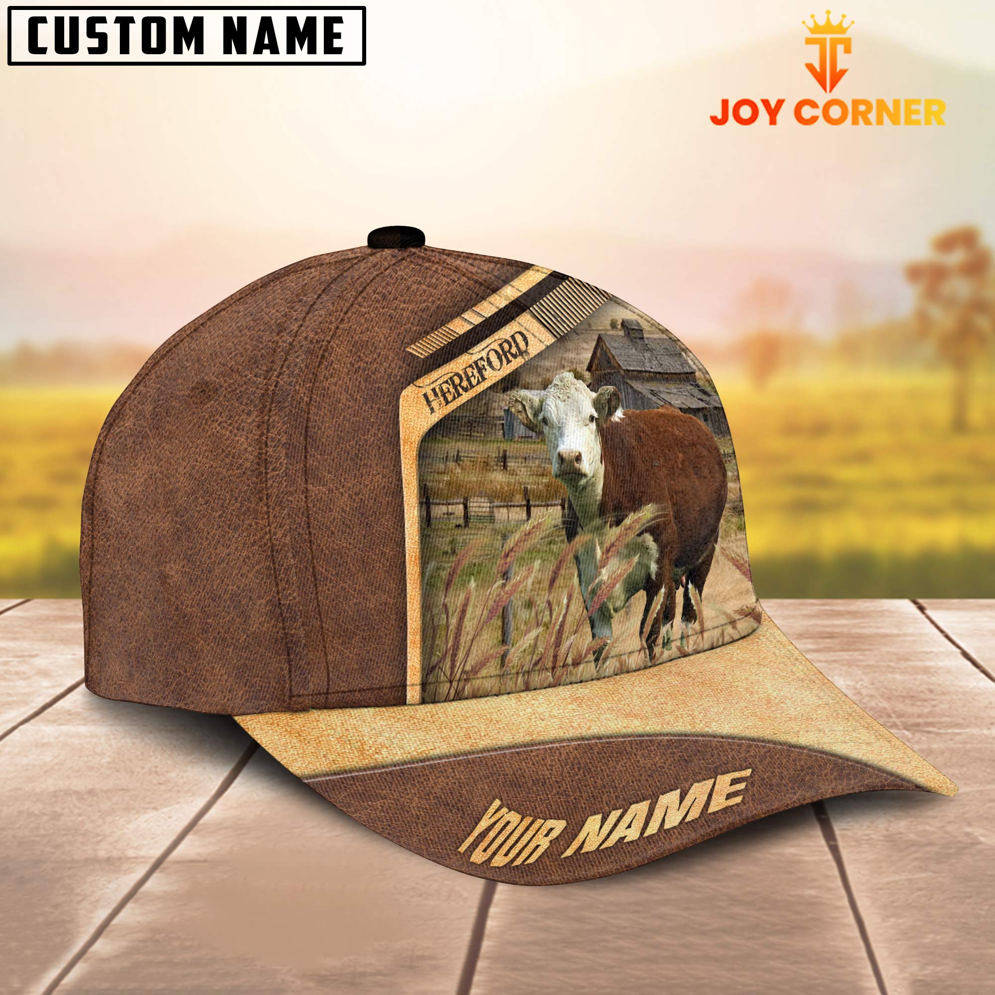 Hereford Cattle Customized Name Brown Farm Cap