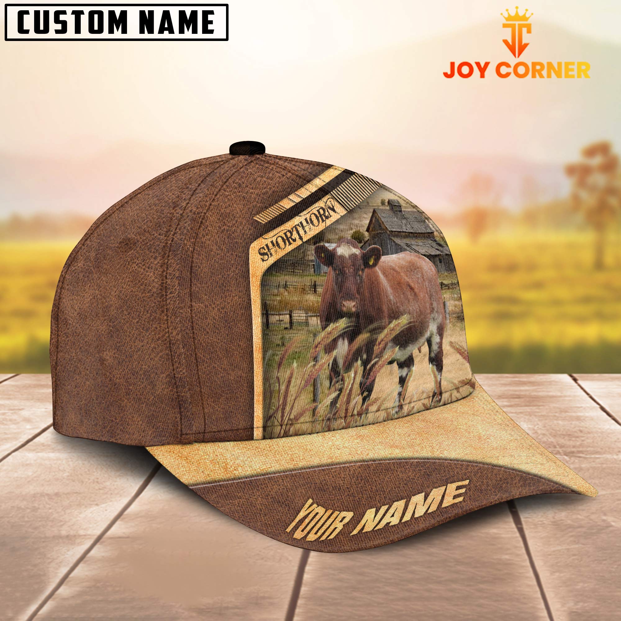 Shorthorn Cattle Customized Name Brown Farm Cap