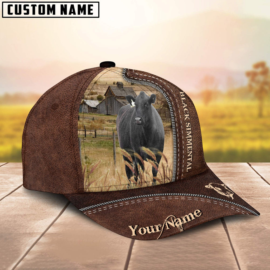 Black Simmental Customized Name Leather Pattern Cap
