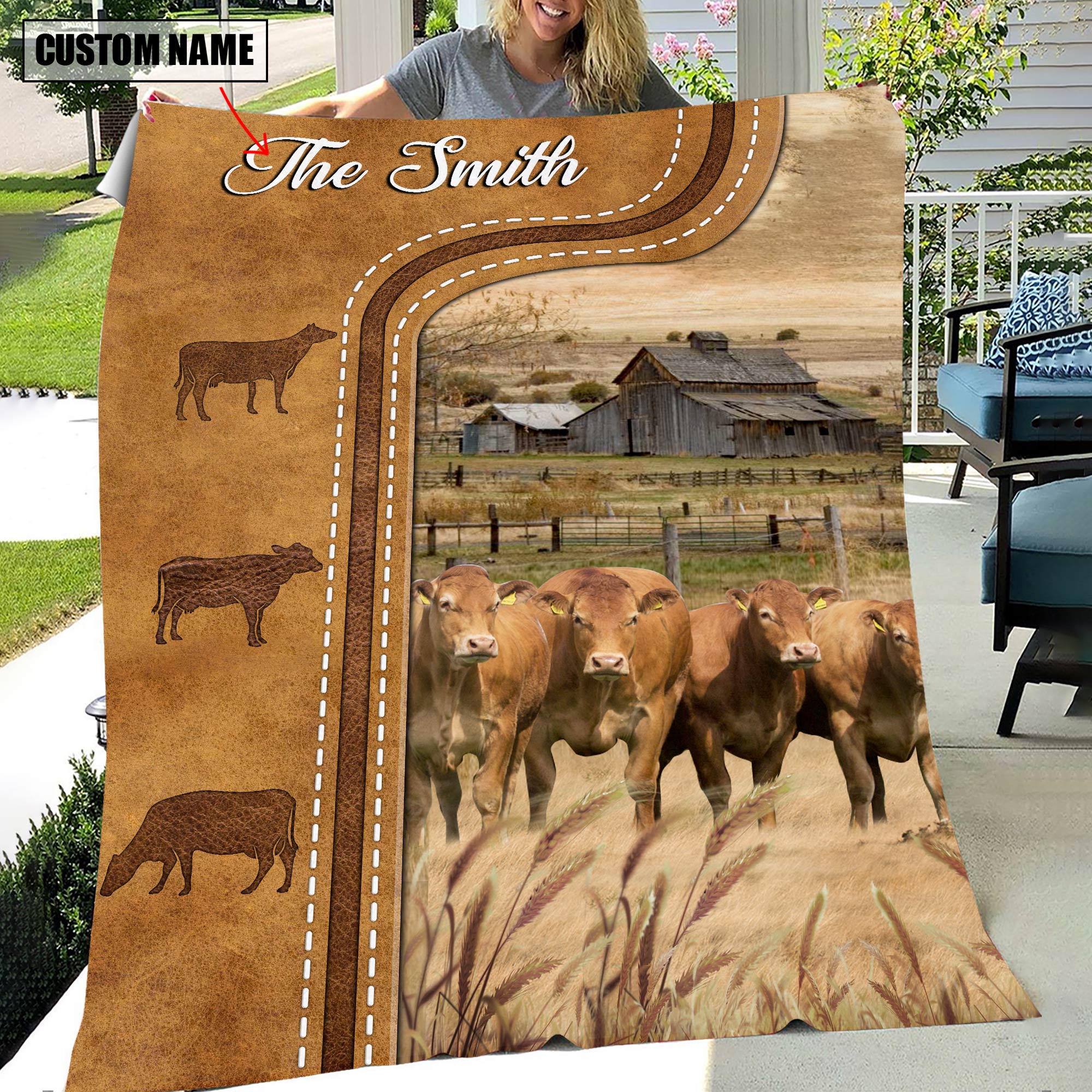 Personalized Limousin Cattle In Field Farmhouse Blanket