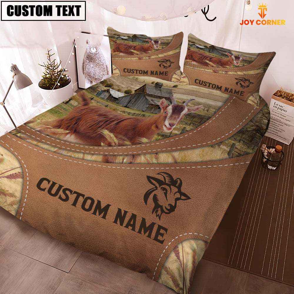Custom Name Goat On Farm Bedding Set