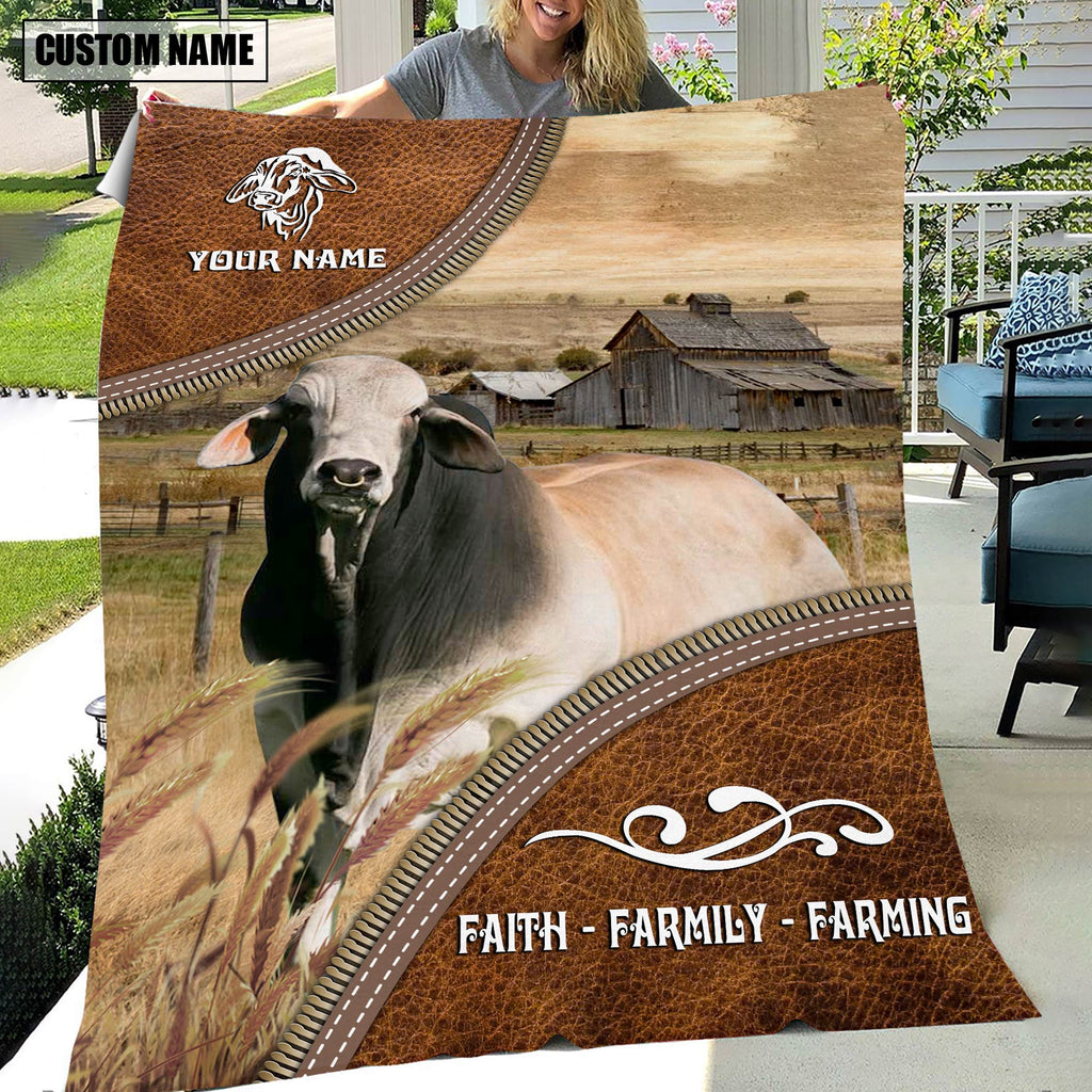 Personalized Name Brahman Faith Family Farming Blanket