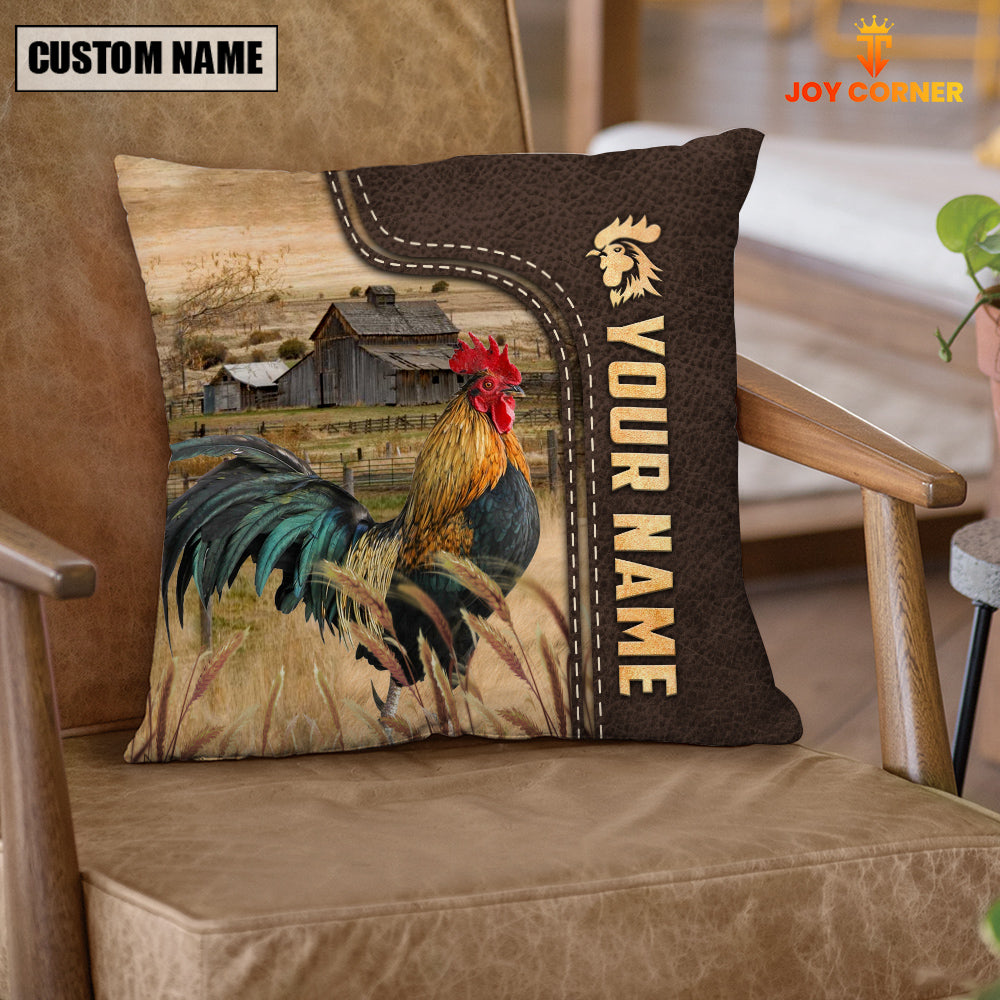 Chicken Custom Name Leather Pattern Pillow Case