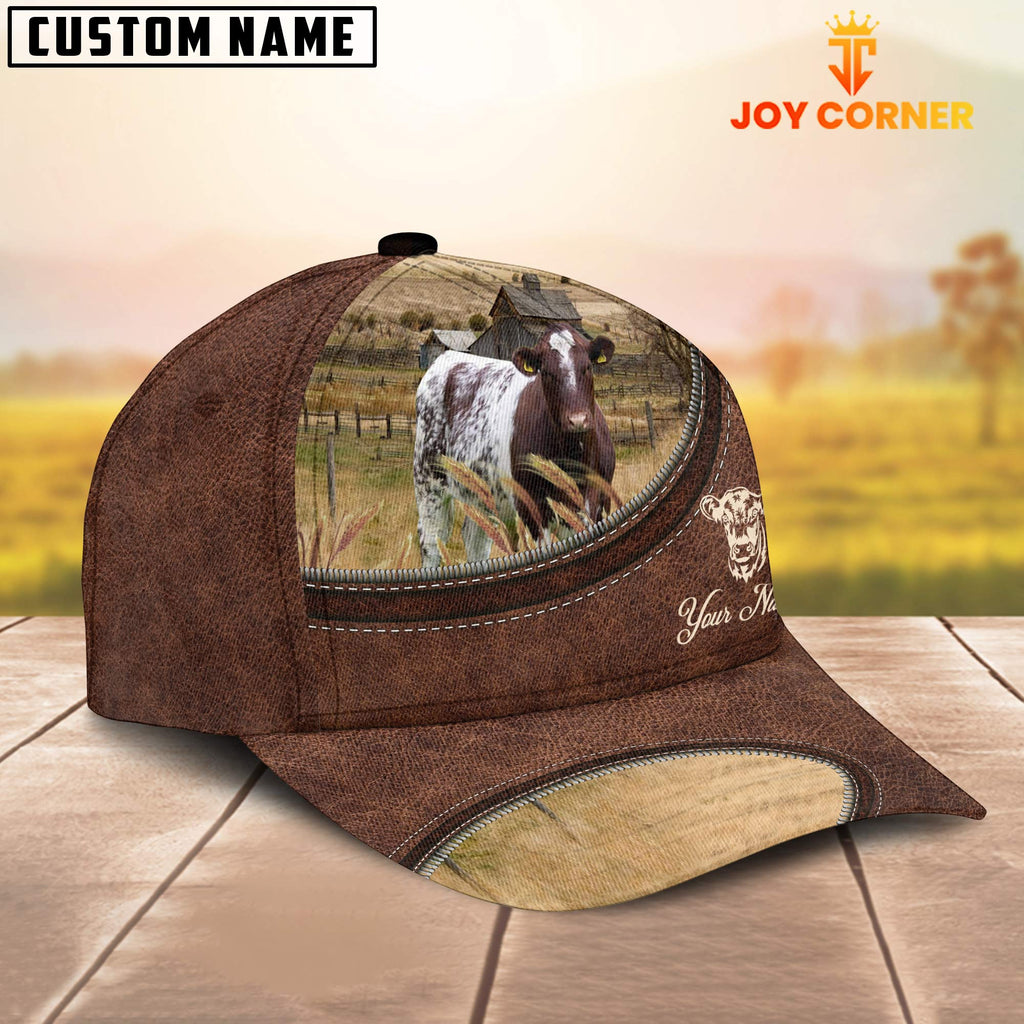 Shorthorn On The Farm Customized Name Leather Pattern Cap
