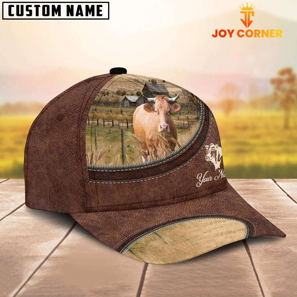 Gelbivieh On The Farm Customized Name Leather Pattern Cap