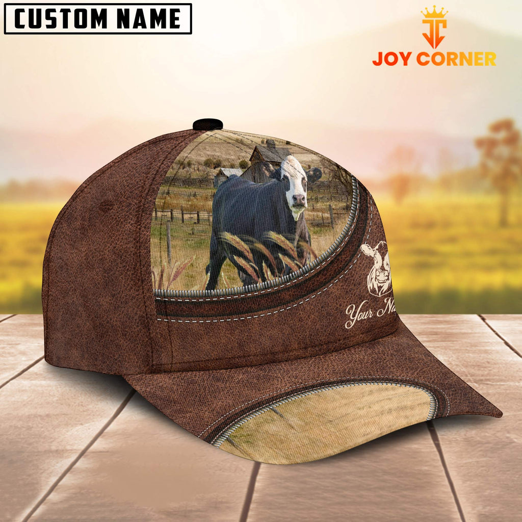 Black Baldy On The Farm Customized Name Leather Pattern Cap