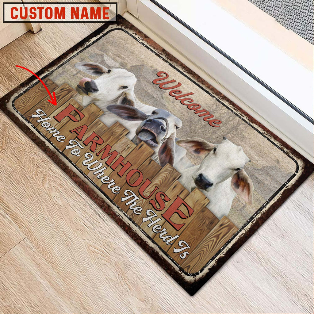 Brahman Custom Name - Home To Where The Herd Is FarmHouse Doormat