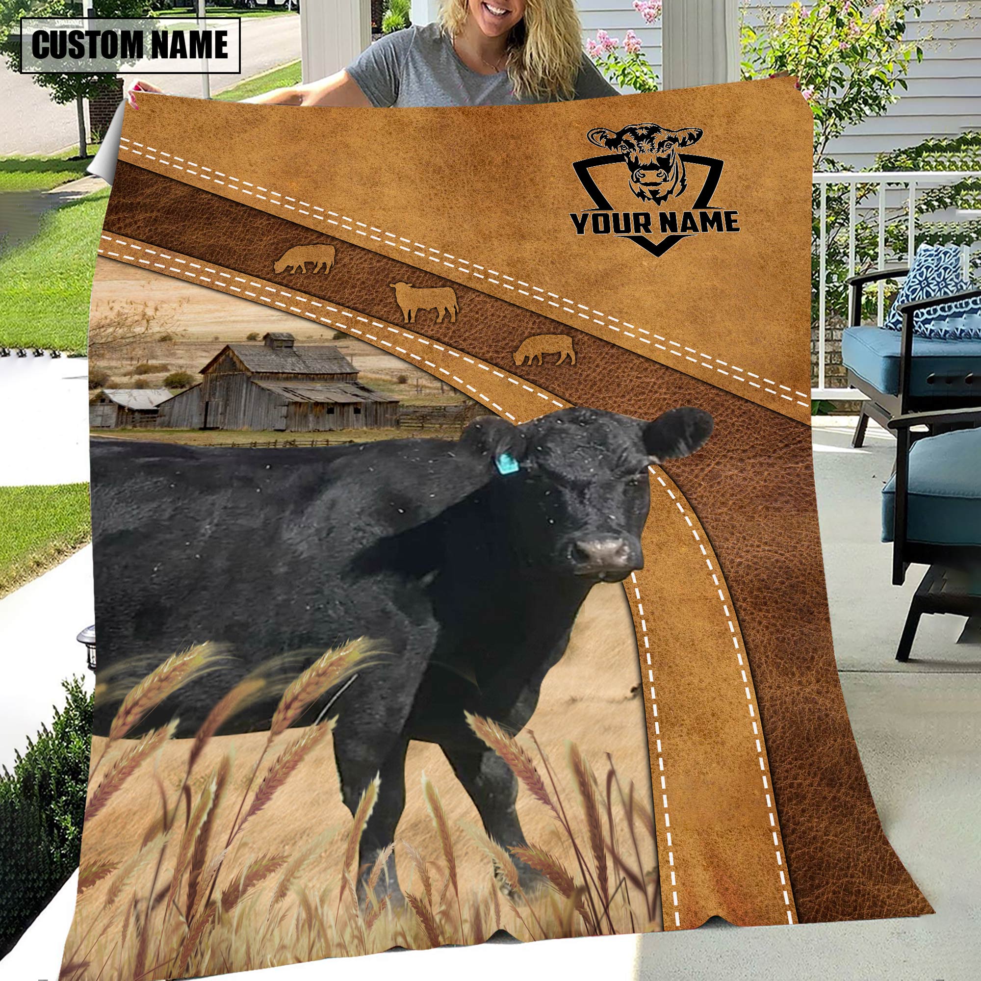 Personalized Name Lowline Angus Brownie Background Blanket