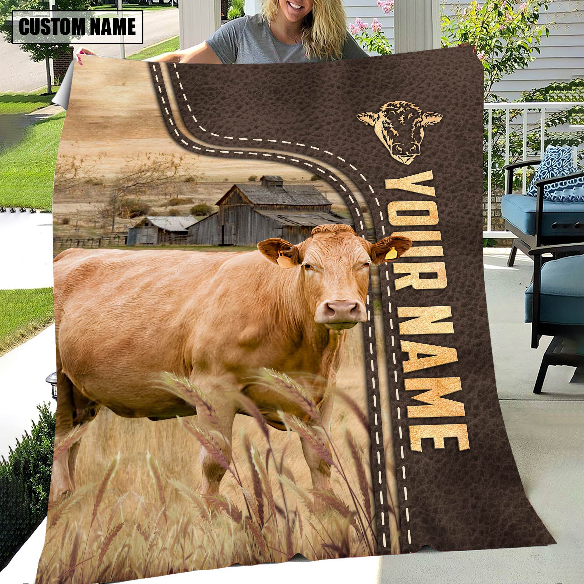 Personalized Name Limousin Leather Pattern Blanket