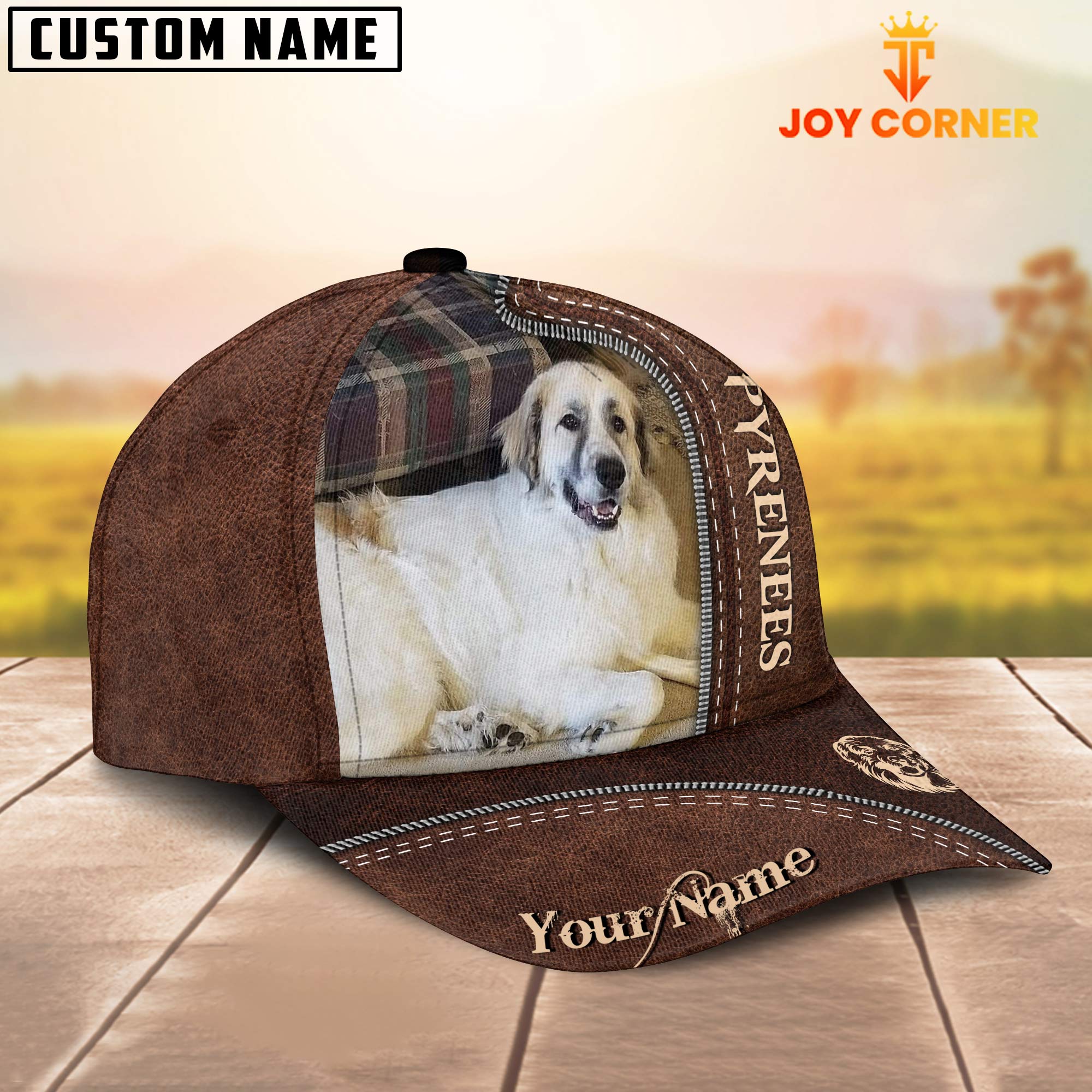 Pyrenees Customized Name Leather Pattern Cap