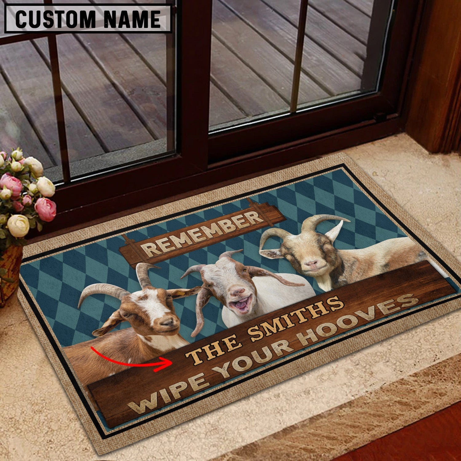 Goat Wipe Your Hooves Custom Name Doormat
