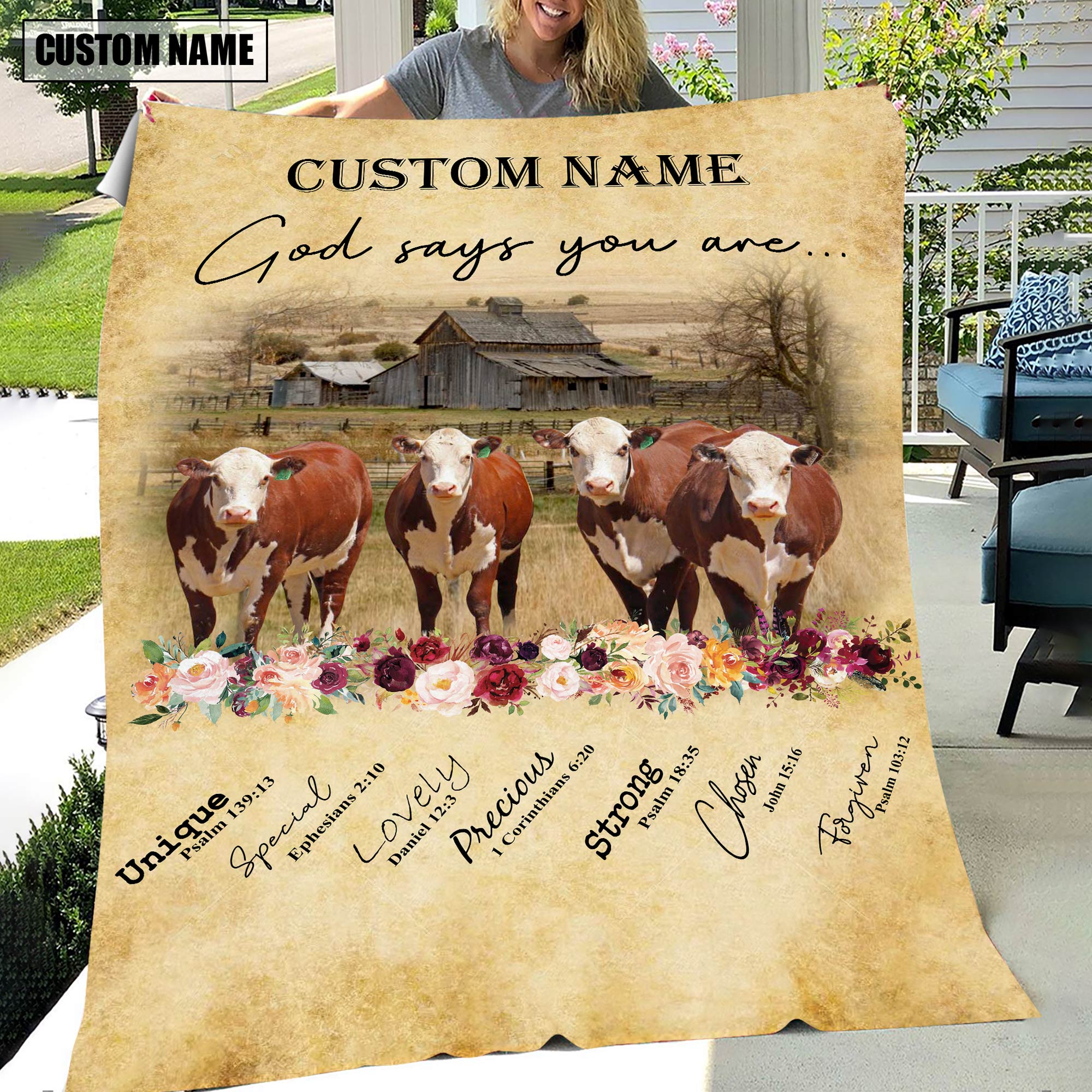 God Says You Are - Personalized Name Hereford Blanket