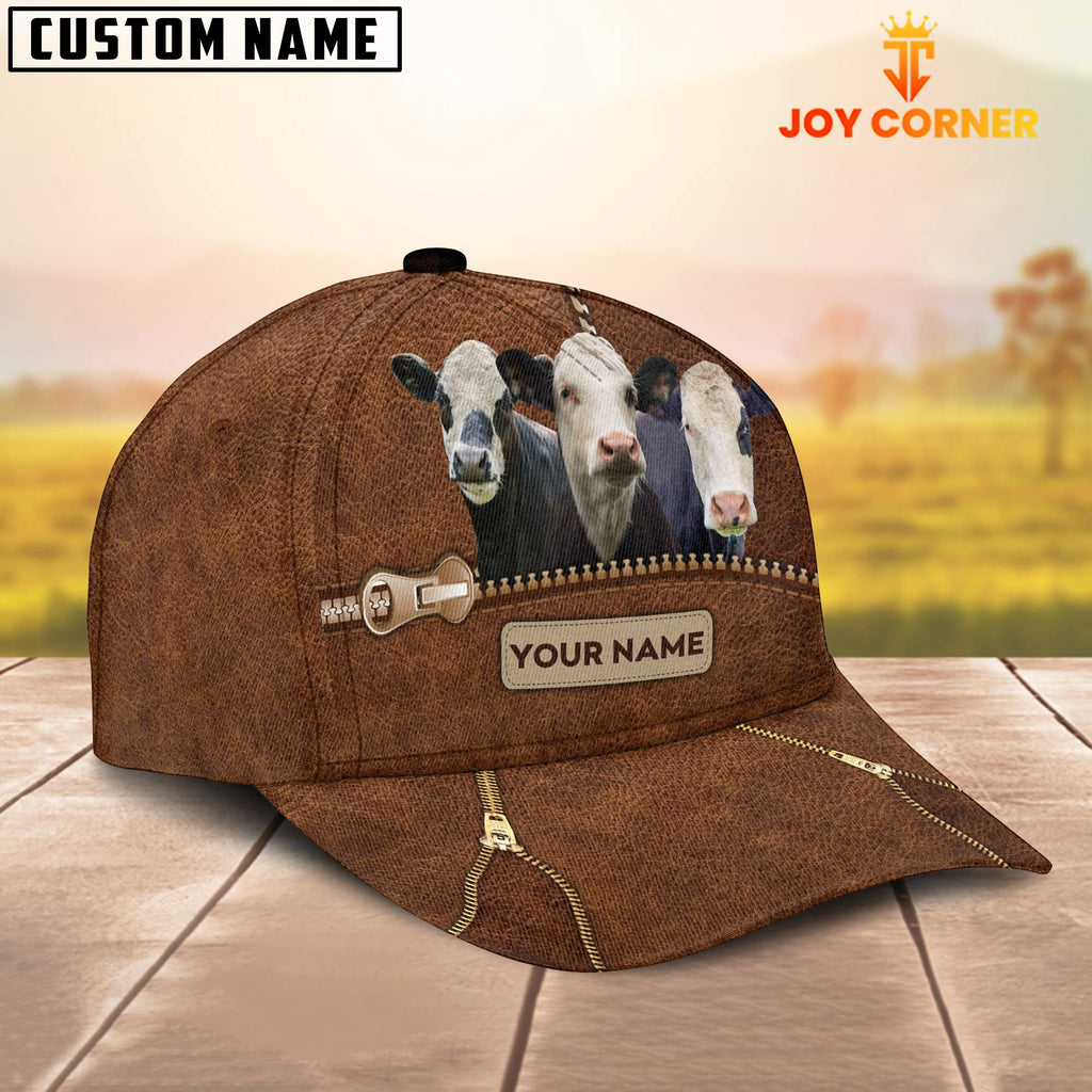 Black Baldy Cattle Zipper Pattern Customized Name Cap