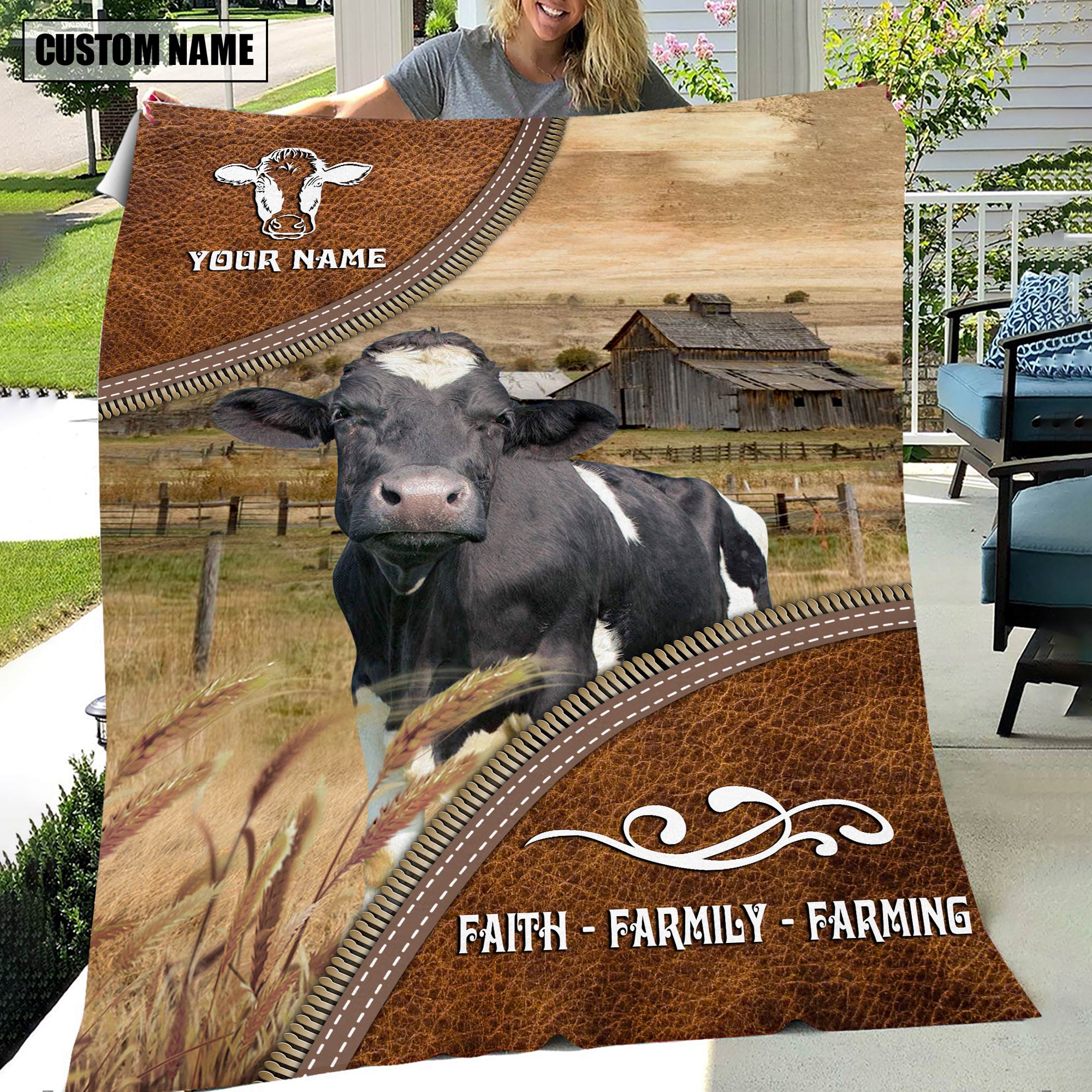 Personalized Name Holstein Faith Family Farming Blanket