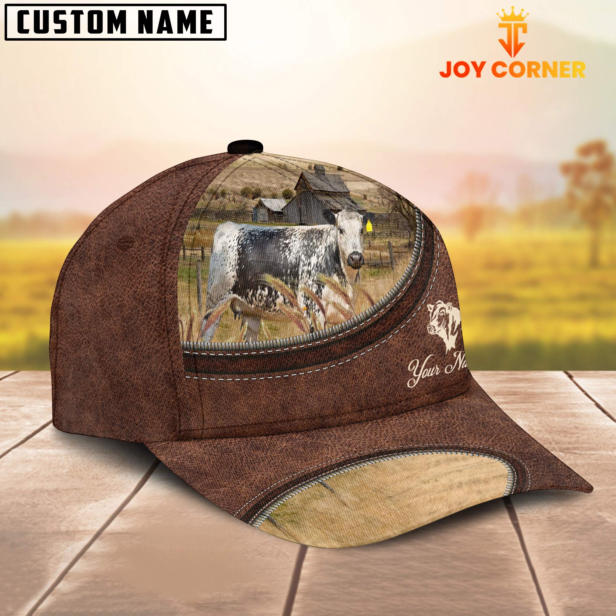 Speckled Park On The Farm Customized Name Leather Pattern Cap