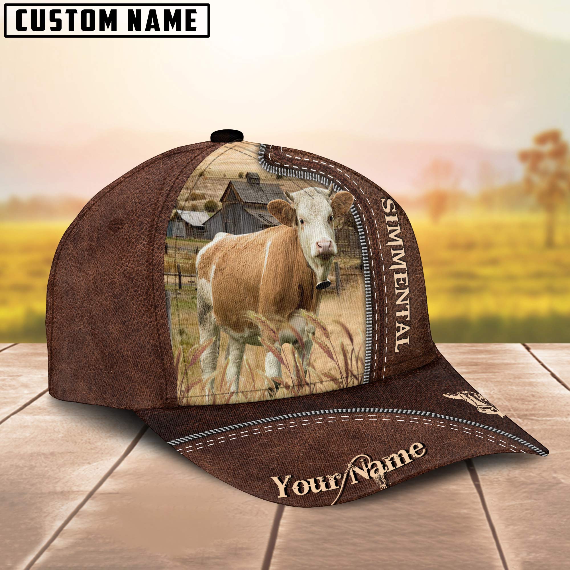 Simmental Customized Name Leather Pattern Cap