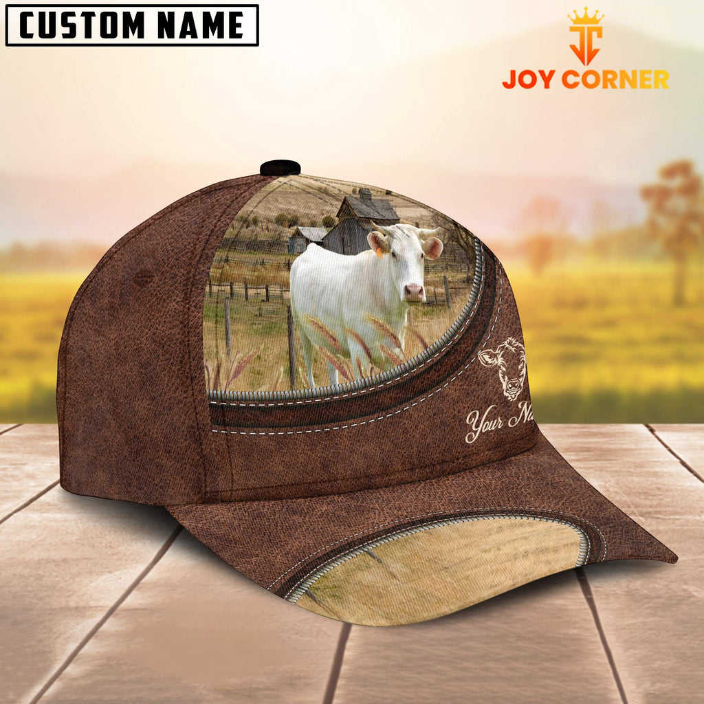 Charolais On The Farm Customized Name Leather Pattern Cap