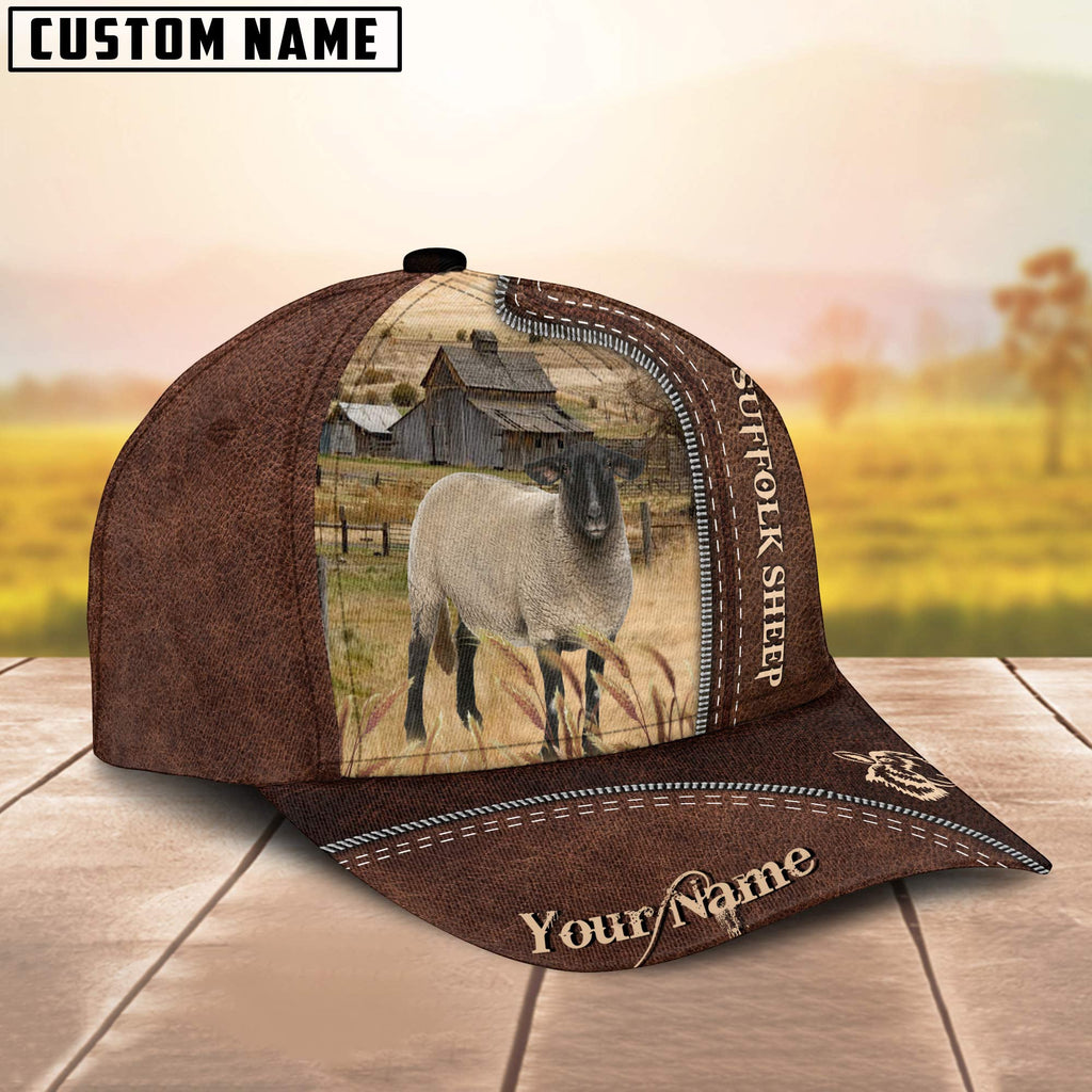 Suffolk Sheep Customized Name Leather Pattern Cap