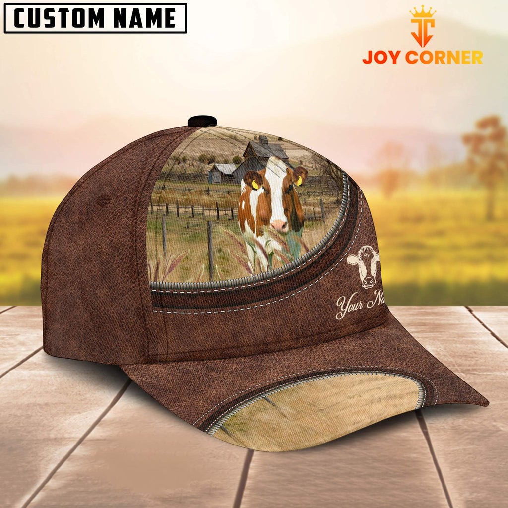 Red Holstein On The Farm Customized Name Leather Pattern Cap