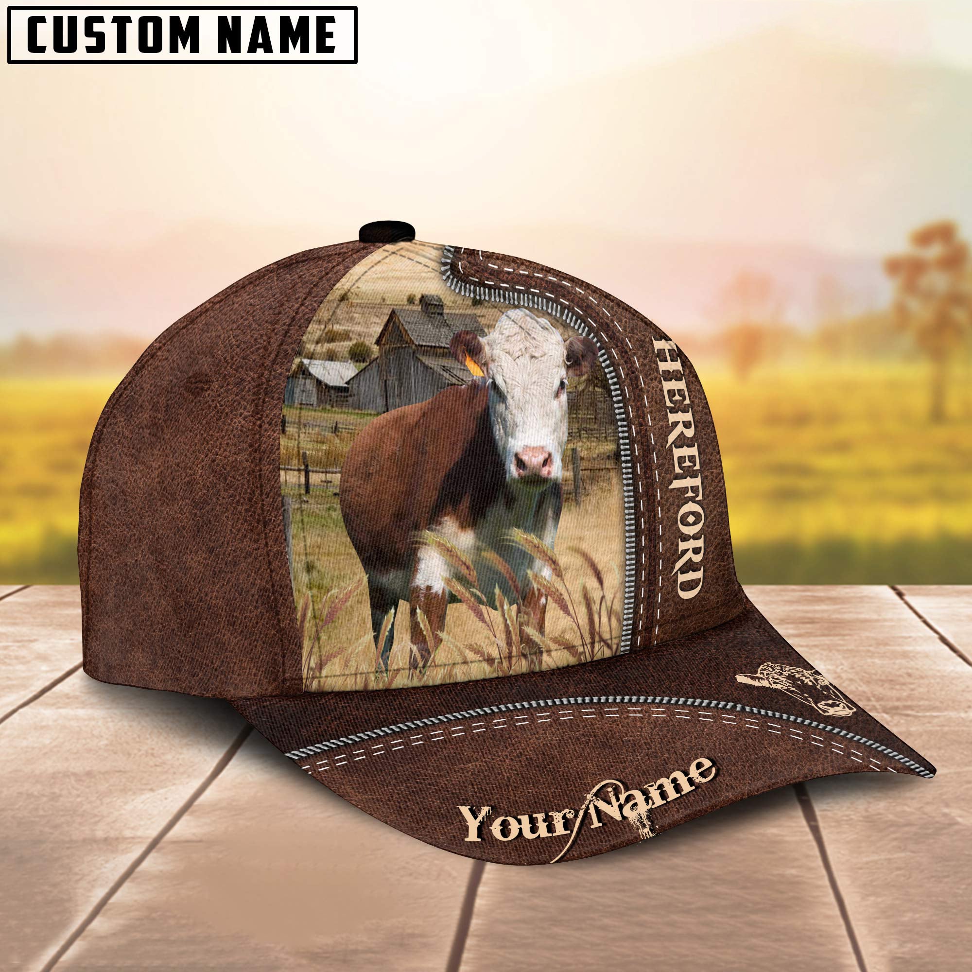 Hereford Customized Name Leather Pattern Cap