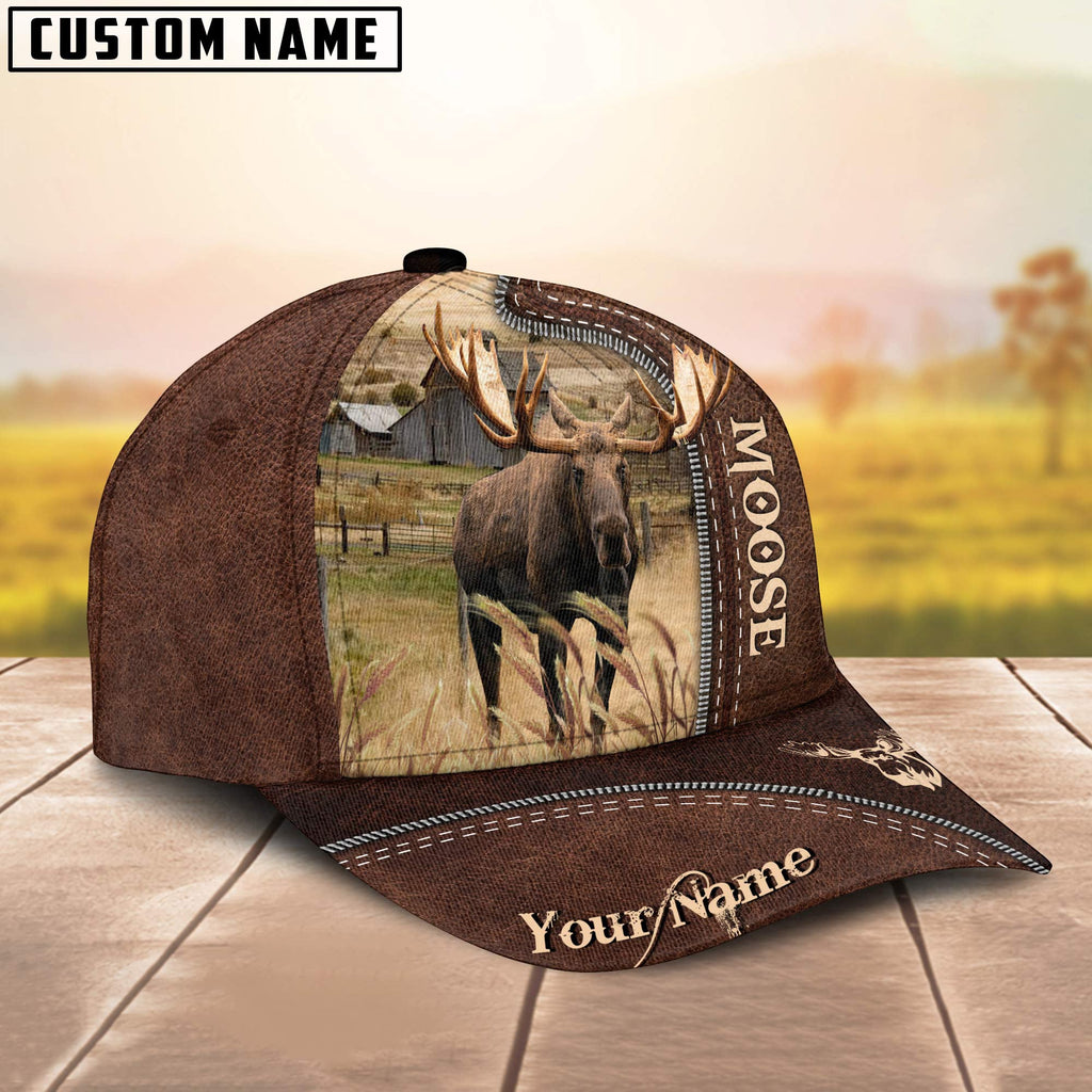 Moose Customized Name Leather Pattern Cap