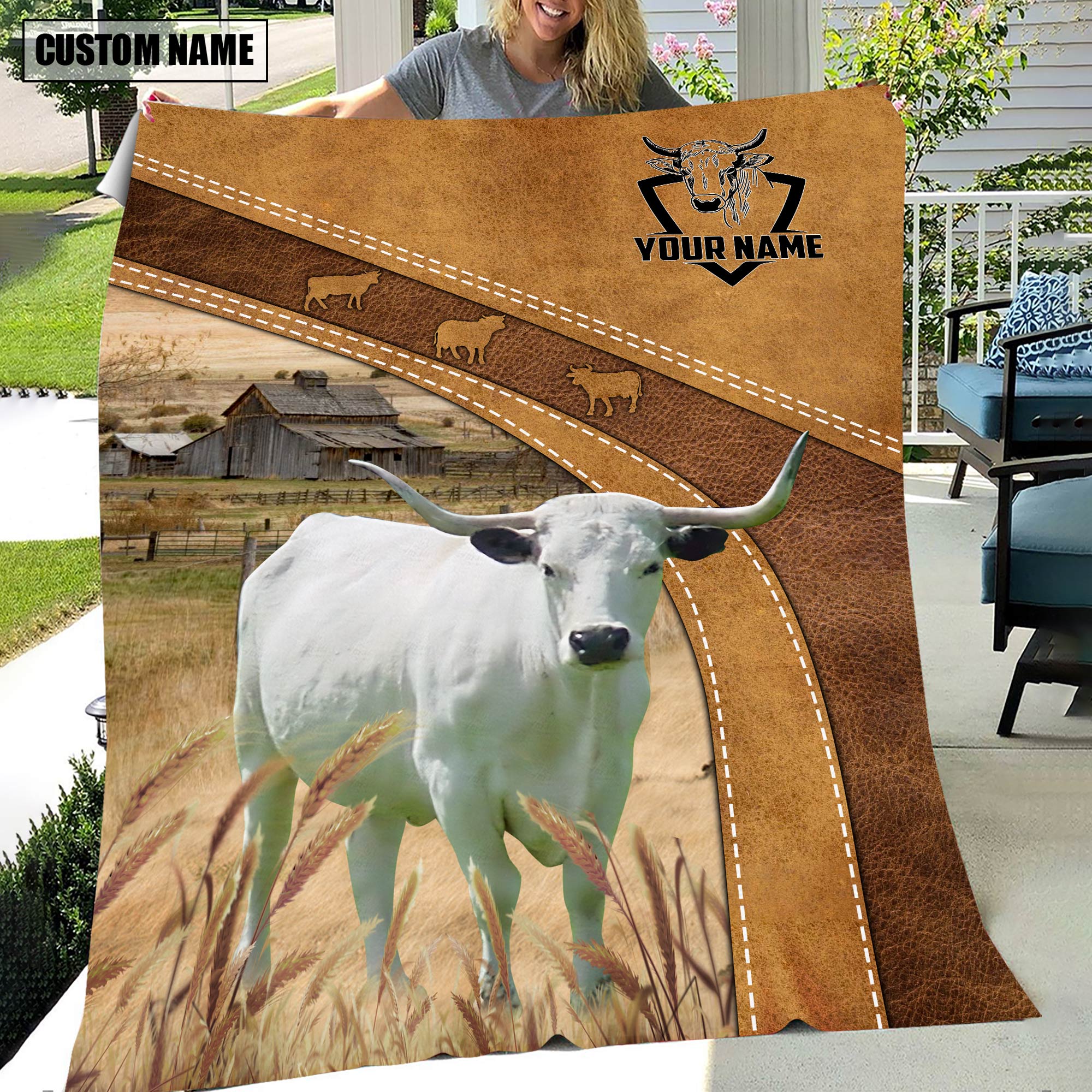 Personalized Name British White Park Brownie Background Blanket