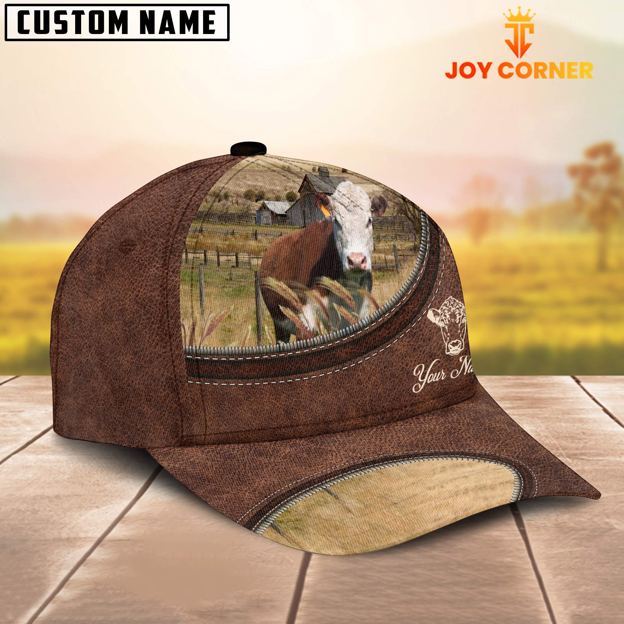 Hereford On The Farm Customized Name Leather Pattern Cap