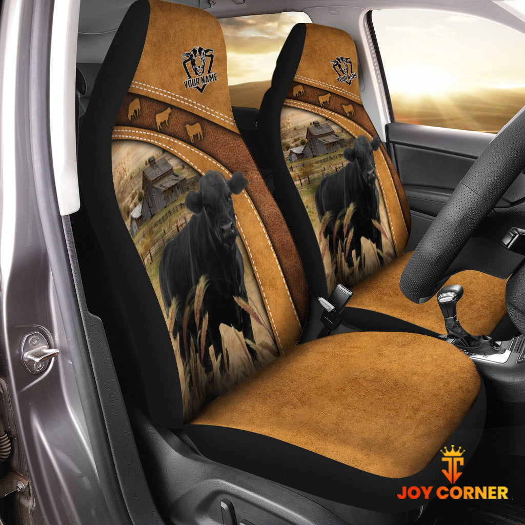 Black Angus Pattern Customized Name 3D Car Seat Cover Set (2PCS)