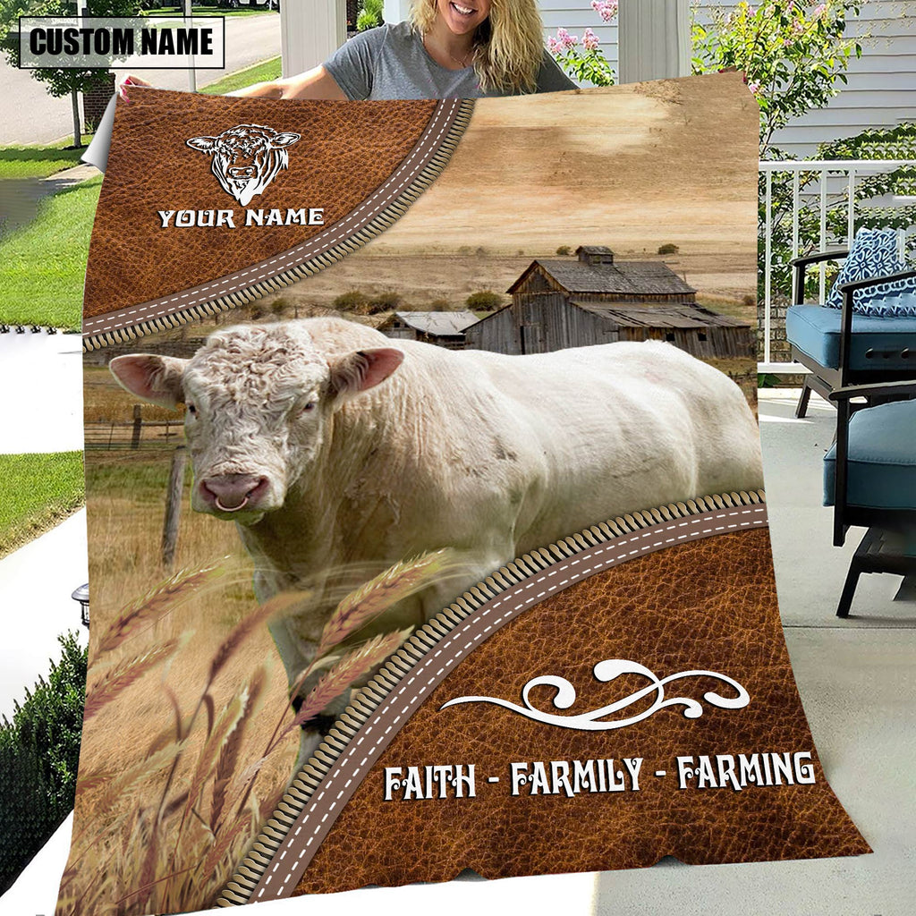 Personalized Name Charolais Bull Faith Family Farming Blanket