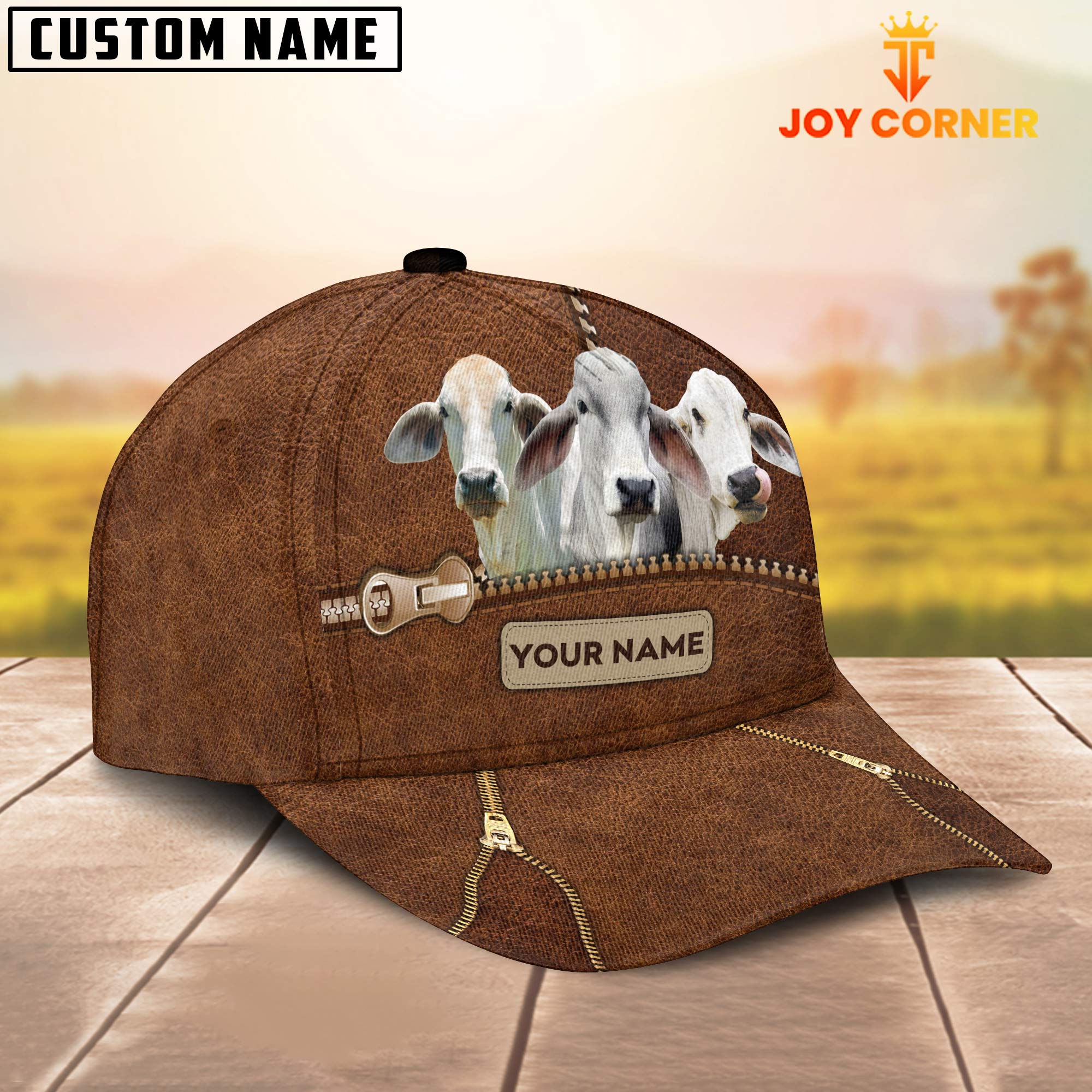 Brahman Cattle Zipper Pattern Customized Name Cap