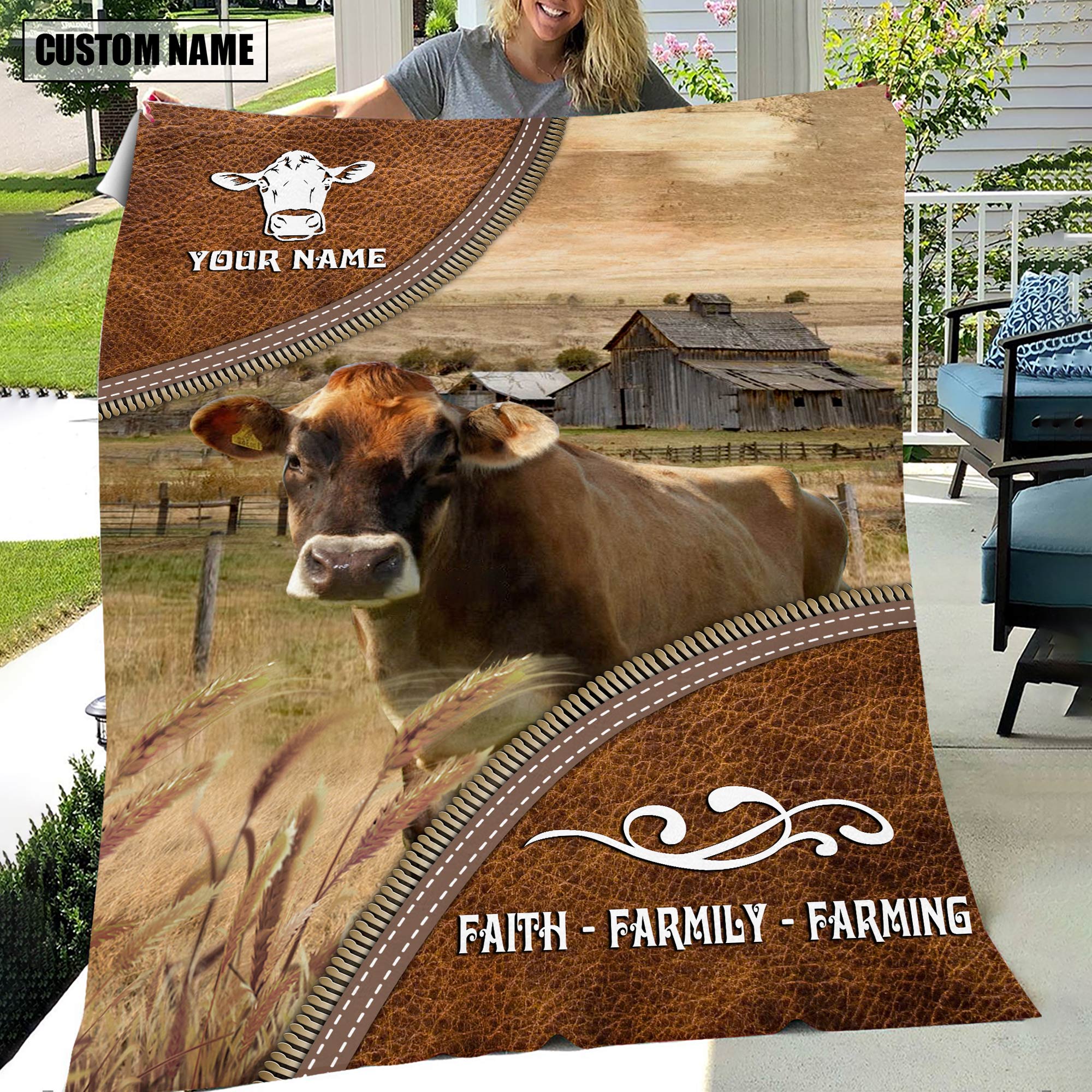 Personalized Name Jersey Faith Family Farming Blanket