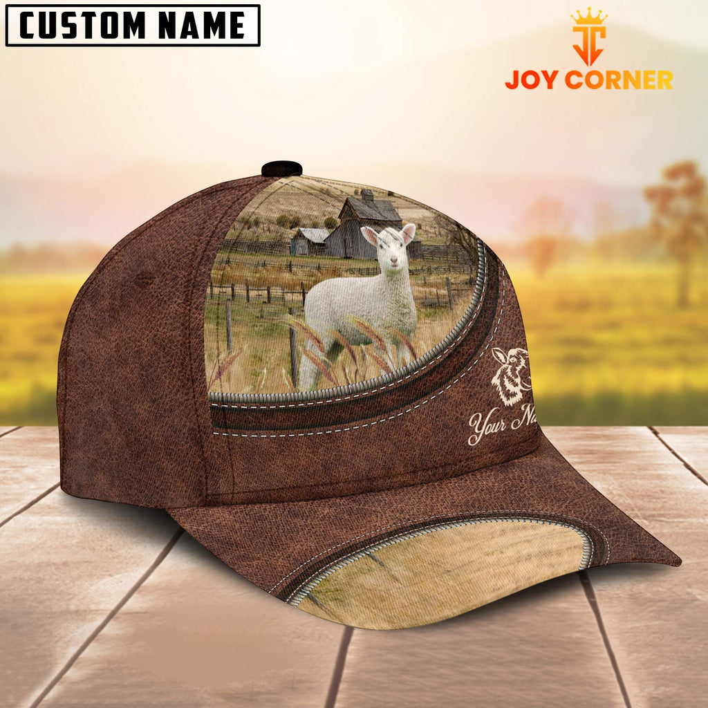 Lambs On The Farm Customized Name Leather Pattern Cap
