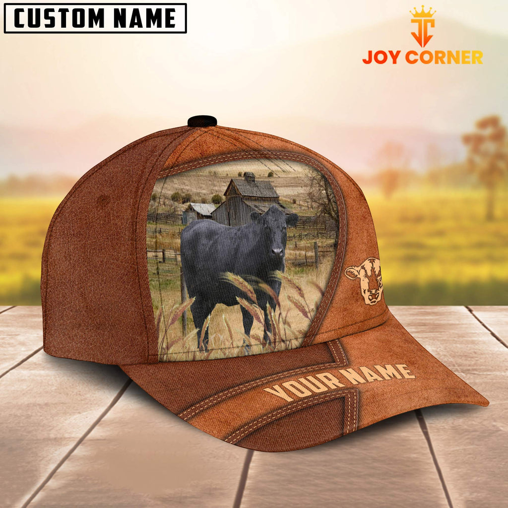 Black Angus Customized Name Brown Leather Pattern Cap