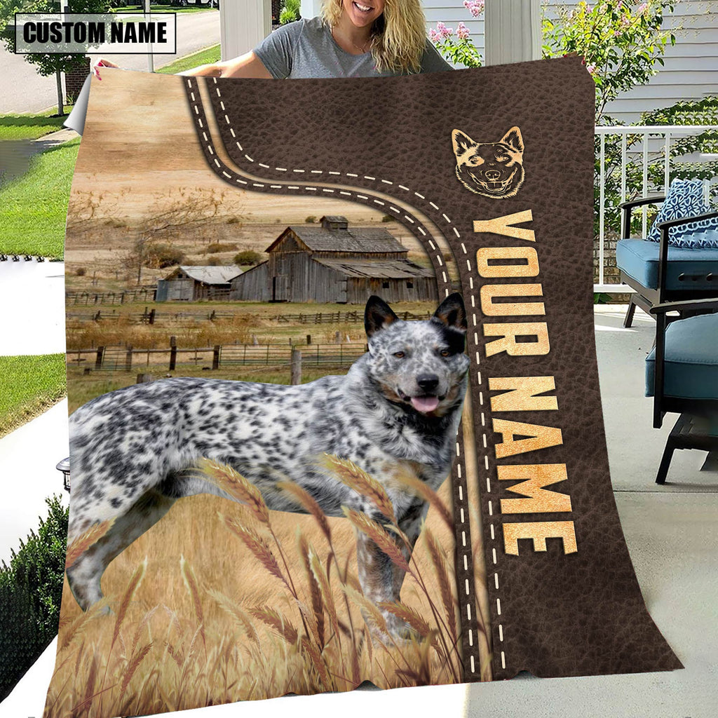Personalized Name Australian Cattle Dog Leather Pattern Blanket