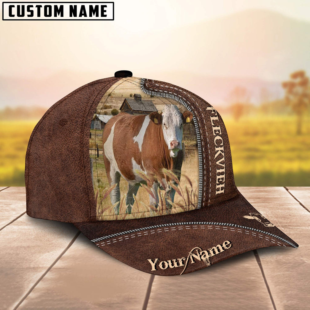 Fleckvieh Customized Name Leather Pattern Cap