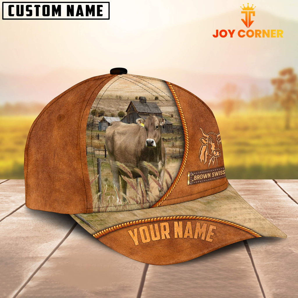 Custom Name Brown Swiss Leather Pattern Cap